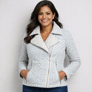Dolan by Anthropologie Moto Jacket Eyelet Cream and Blue Small